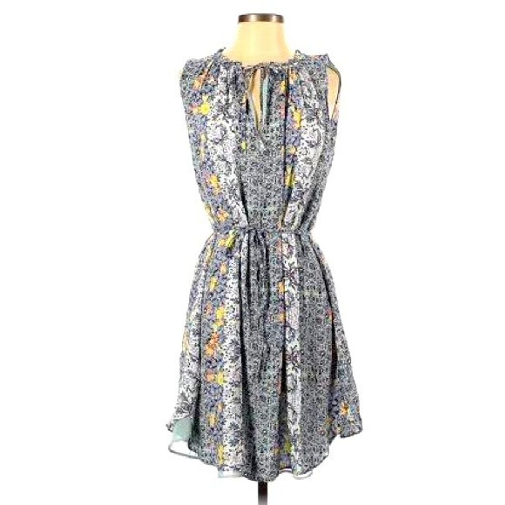 LOFT Ann Taylor Dress Floral Pattern Flowy Flutter Lightweight Tie Christmas
